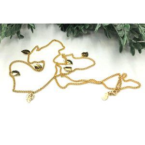Necklace gold tone chain leaf charms by Beeline 30" length